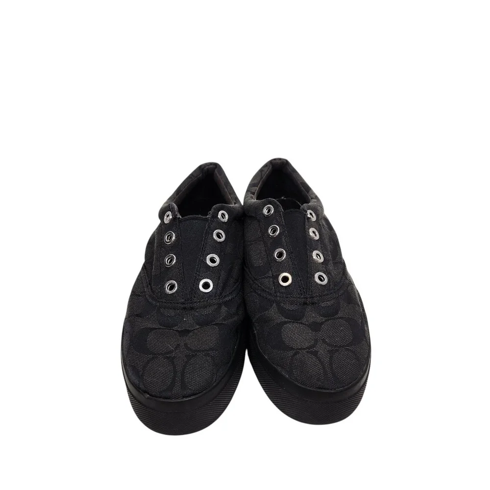 COACH Margo Shoes Womens 8 Black Signature Canvas Slip On Sneakers Q3253/A4941